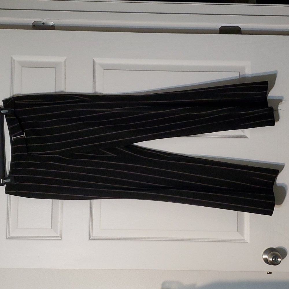 Black Pants w White and Tan Pin Stripe